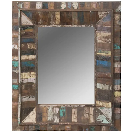 Rectangular Wall Mirror with Large Multicolor Distressed Wood Frame